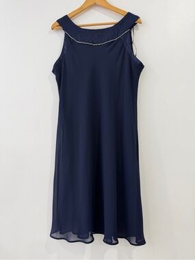 Le Bos Navy Dress with‎ Beaded Trim
